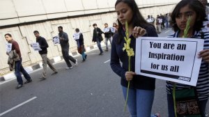Mourners at the silent march organized by JNU students (from bbc.co.uk)
